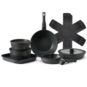 17 Piece Pots and Pans Set, Granite Nonstick Detachable Handle Cookware, Space Saving Induction Cookwares, Kitchen RV Cooking Sets with Frying, S