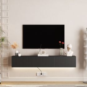 Floating TV Stand Wall Mounted With 16 Color LEDs,69 Modern TV Stand, Floating TV Cabinet Entertainment Center For 55 60 65 Inch TV,Black (Option: Black)